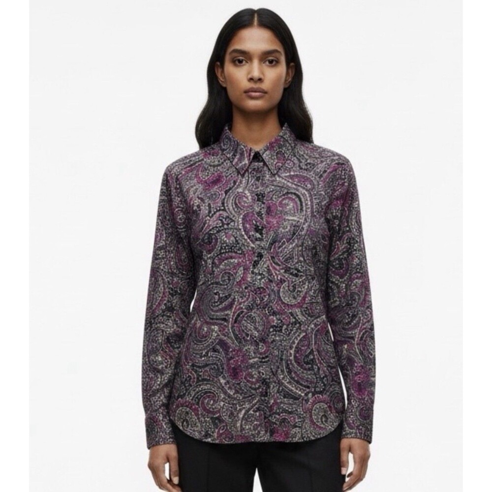 Chaps Dark Paisley Flip Cuffs NoIron Heritage Button Up Shirt Women Plus Size L